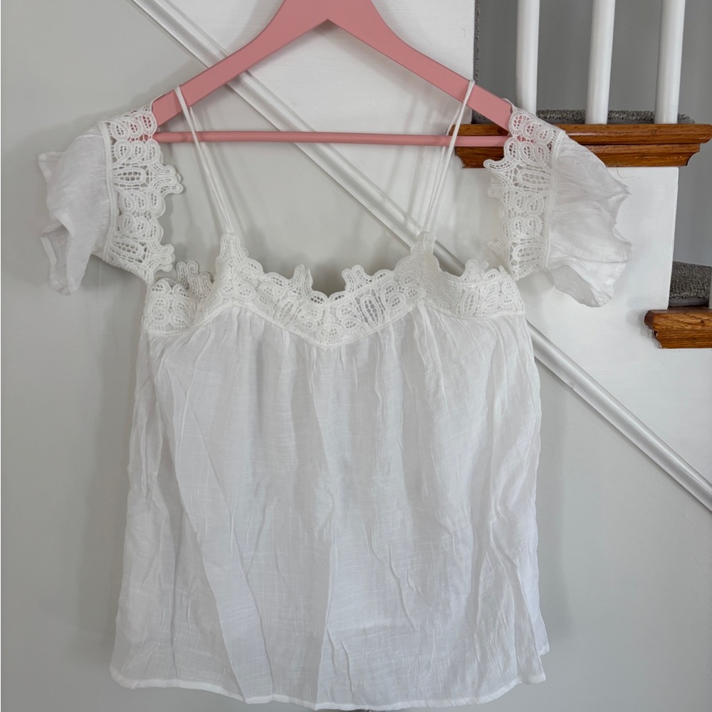 Elegant White Lace Trim Women's Cold Shoulder Top